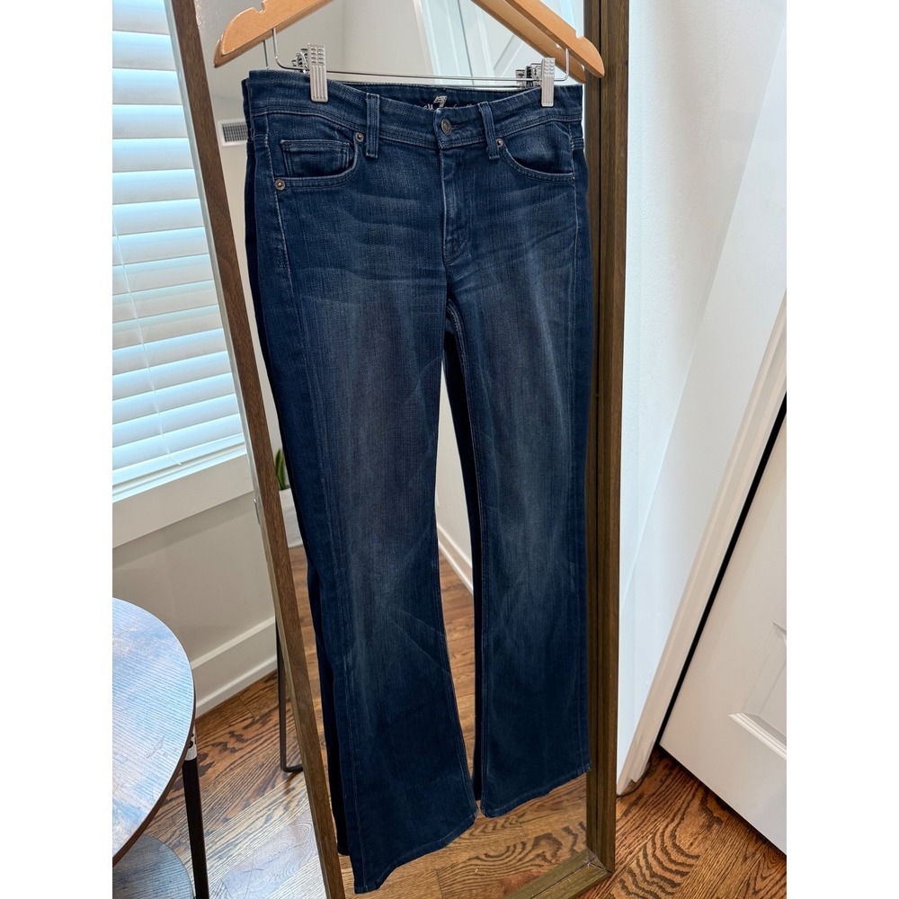 7 For All Mankind Flynt Bootcut Jeans Dark Wash Embroidered Pocket 27 Y2K Low